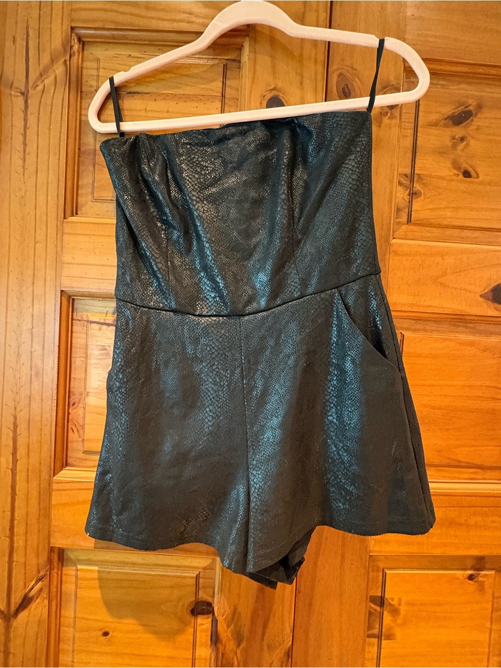She + Sky Black Faux-Snakeskin Strapless Shorts Skort